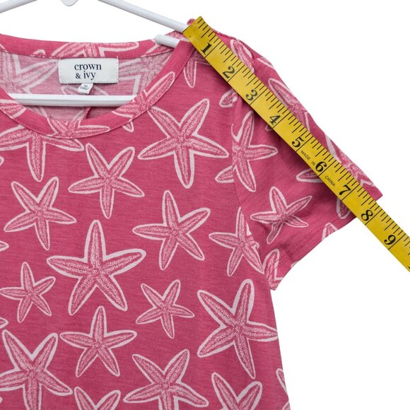 Crown & Ivy Starfish Shirt Dress Girls Pink White Short Sleeve Pullover Size M - Picture 7 of 8